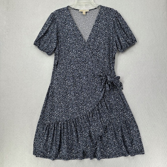 Michael Kors Women Ditsy Floral Blue Pattern Wrap Dress Size XL Knee Length - Picture 1 of 10